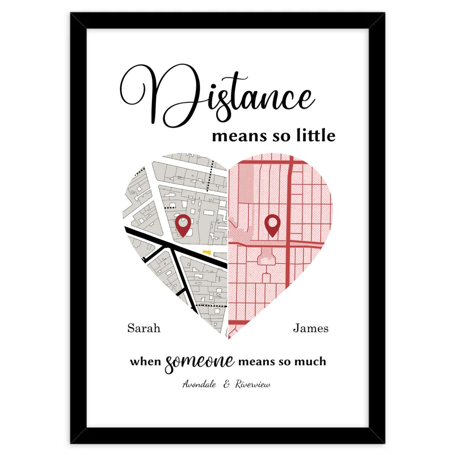 Street Map with showing where a couple in two different locations live