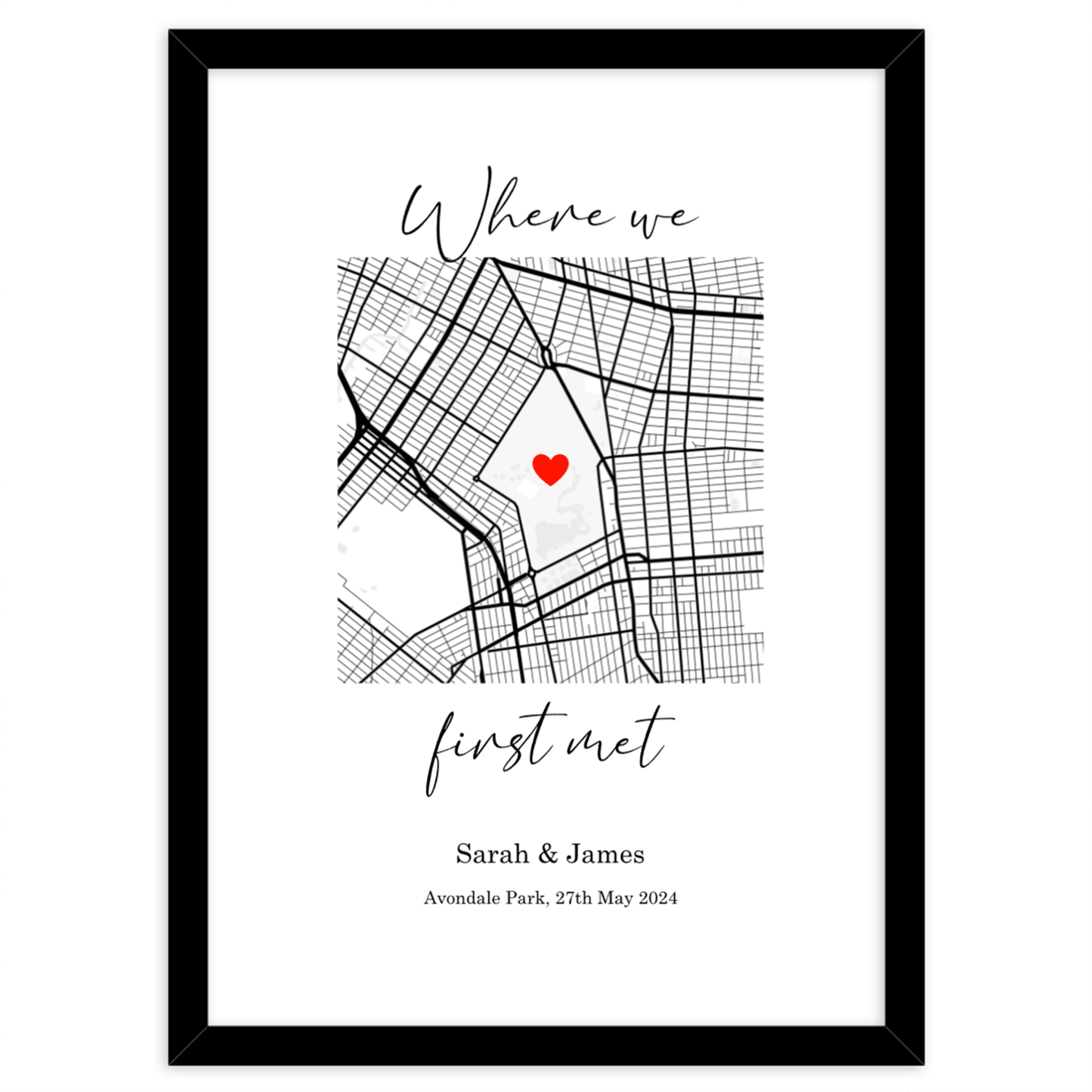 Street Map customised with place where couple first met