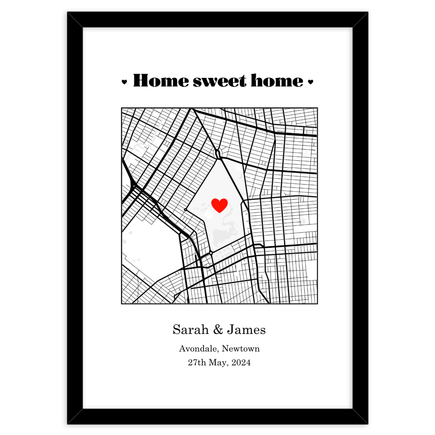 Street Map Framed and showing on a map where the home is