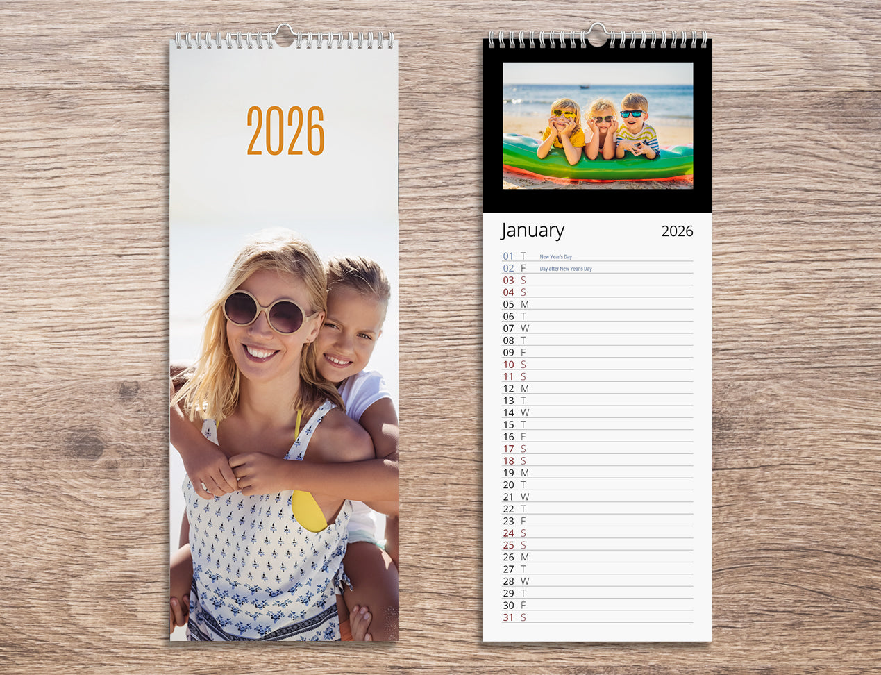 Custom 15 x 40 cm kitchen notepad wall calendar with photos, spiral-bound and hanging on a wal