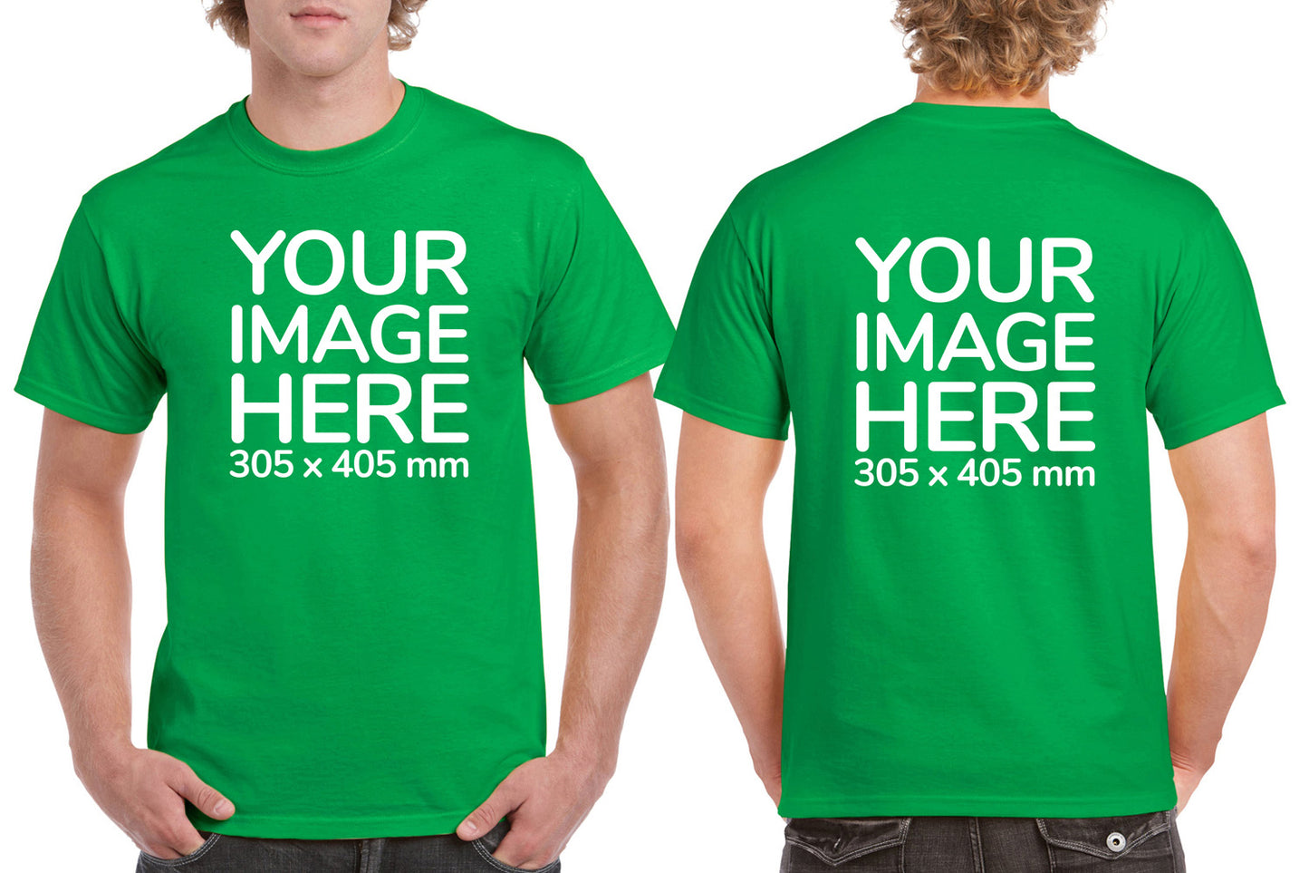 Custom Green T-Shirt with Design Your Own area on front and back printing