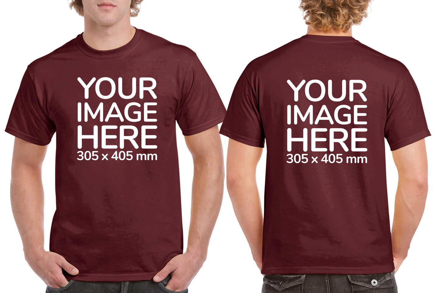 Custom Burgundy T-Shirt with Design Your Own area on front and back printing