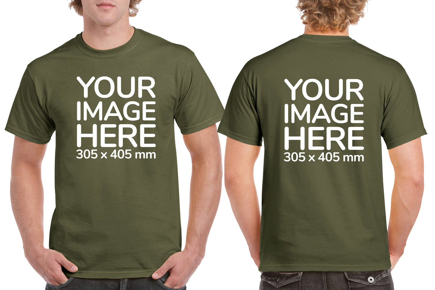 Custom Olive T-Shirt with Design Your Own area on front and back printing