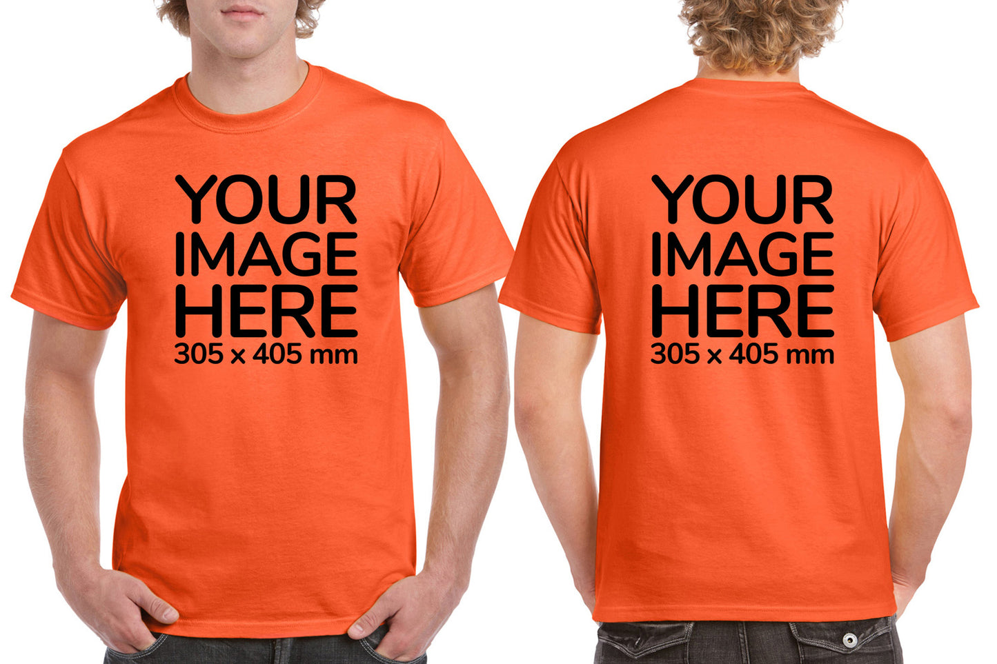 Custom Orange T-Shirt with Design Your Own area on front and back printing