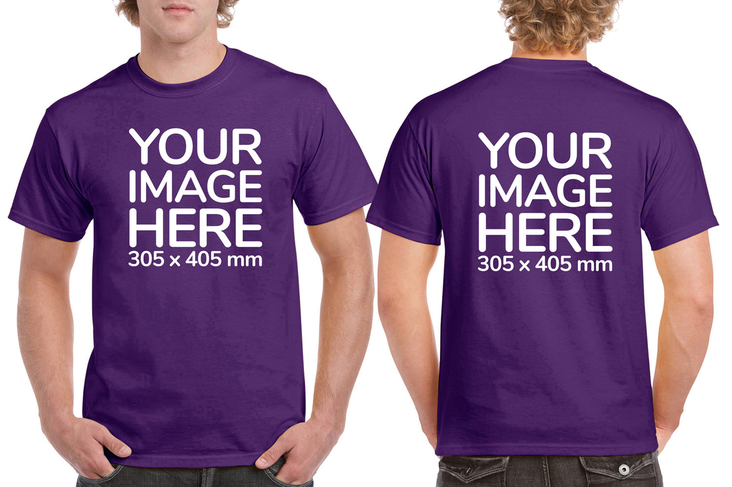 Custom Purple T-Shirt with Design Your Own area on front and back printing
