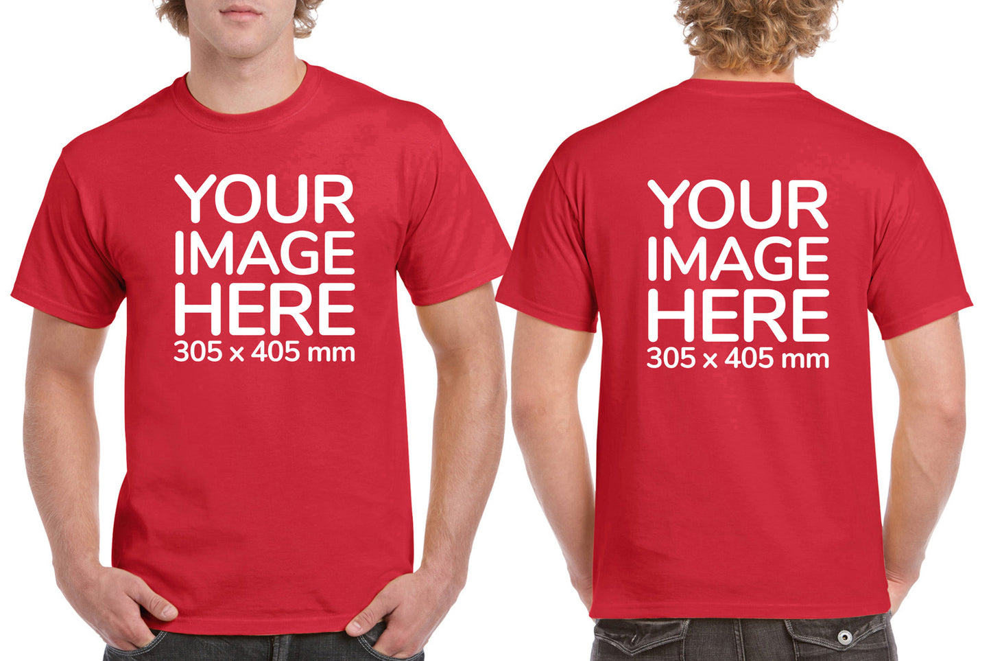 Custom Red T-Shirt with Design Your Own area on front and back printing