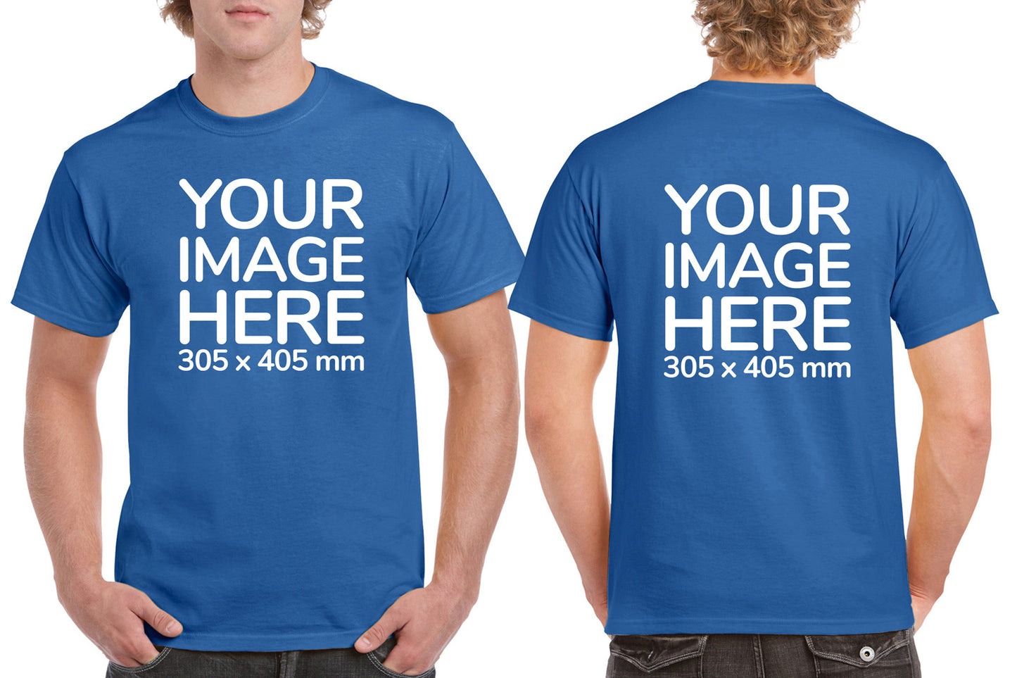 Custom Blue T-Shirt with Design Your Own area on front and back printing