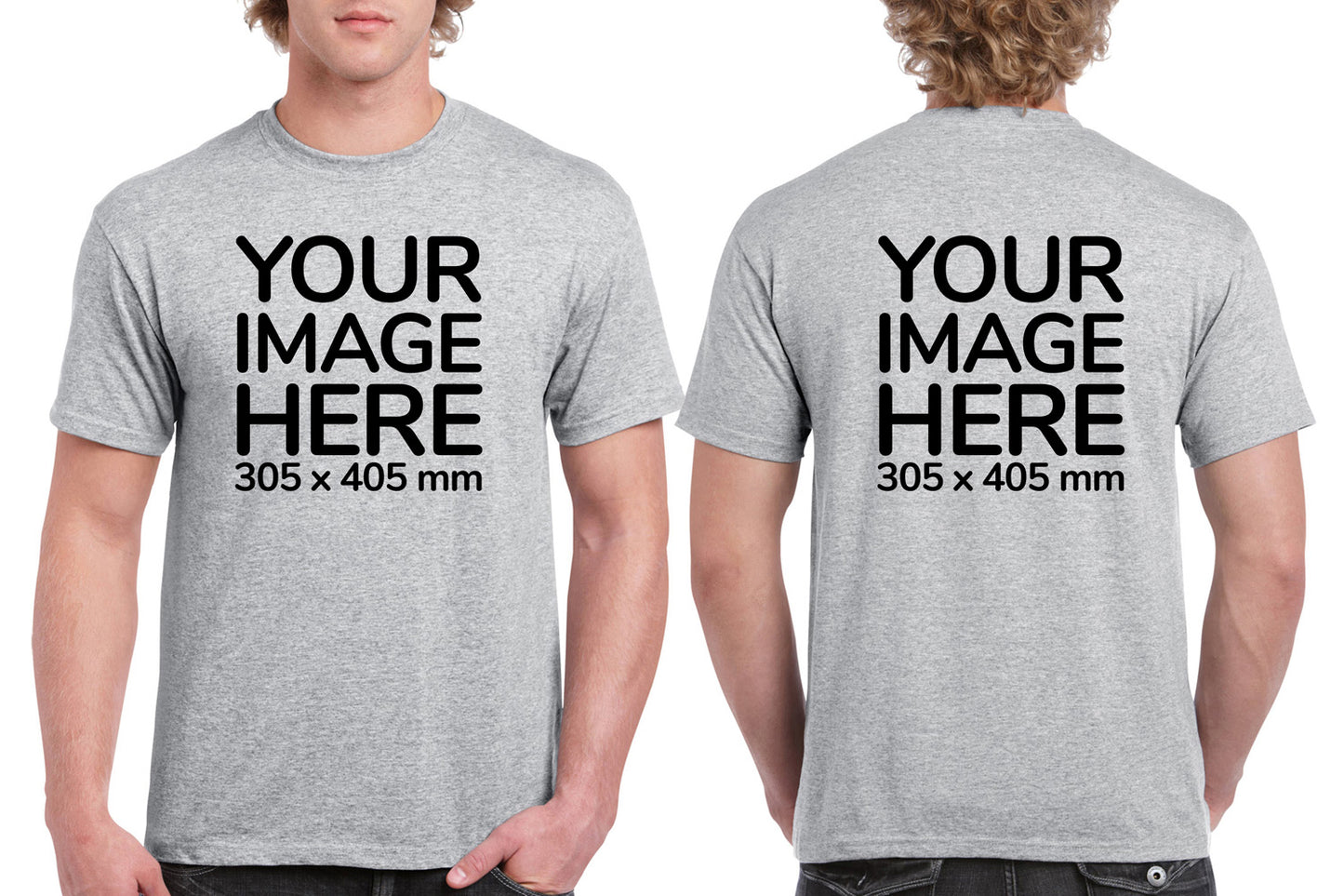 Custom Light Gray T-Shirt with Design Your Own area on front and back printing