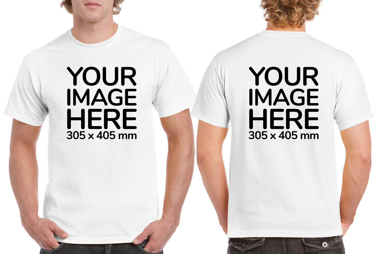 Custom White T-Shirt with Design Your Own area on front and back printing