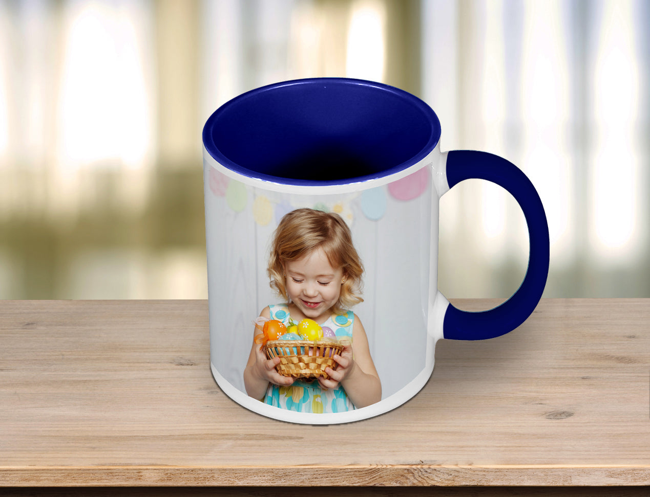 A Custom Colour Mug with Dark Blue handle and inside
