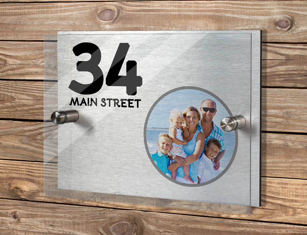 Personalised Address Plaque with housenumber, street and family image
