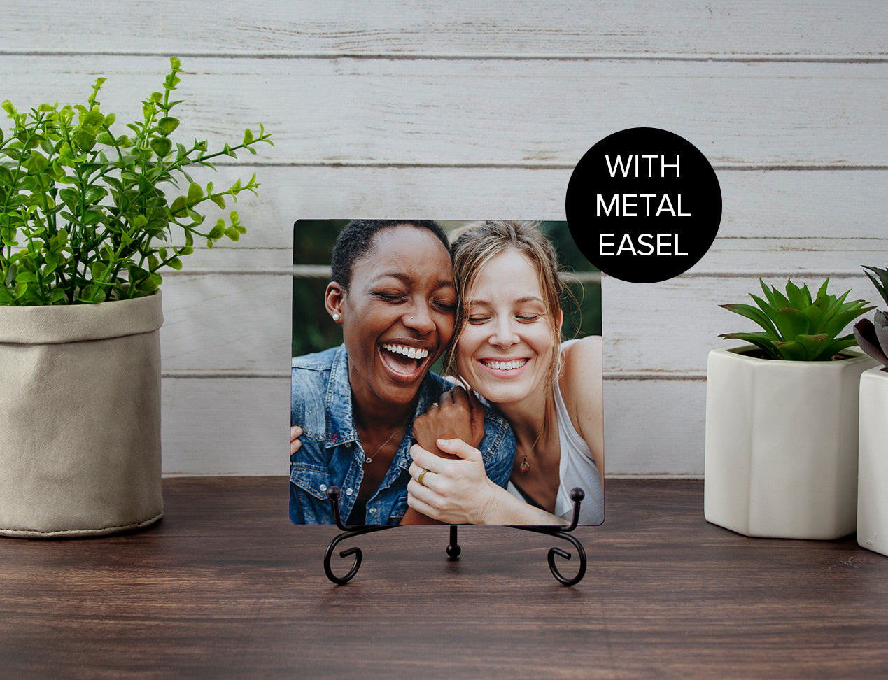Photo printed on Metal - standing on Metal Easel on desk
