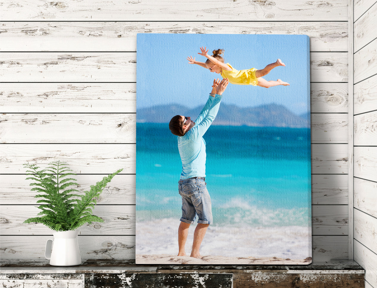 Portrait Canvas Print displayed with Family Picture