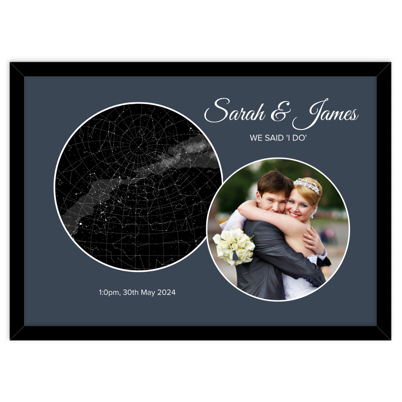 Custom Star Map with Photo- Gray-Mat-Black-Frame