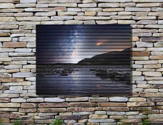 Corrugated Iron Print on a stone wall