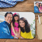 Custom Placemats and Personalised Coasters showing on Table. Both with same family photo.