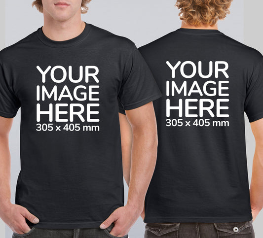 Custom Black T-Shirt with Design Your Own area on front and back printing