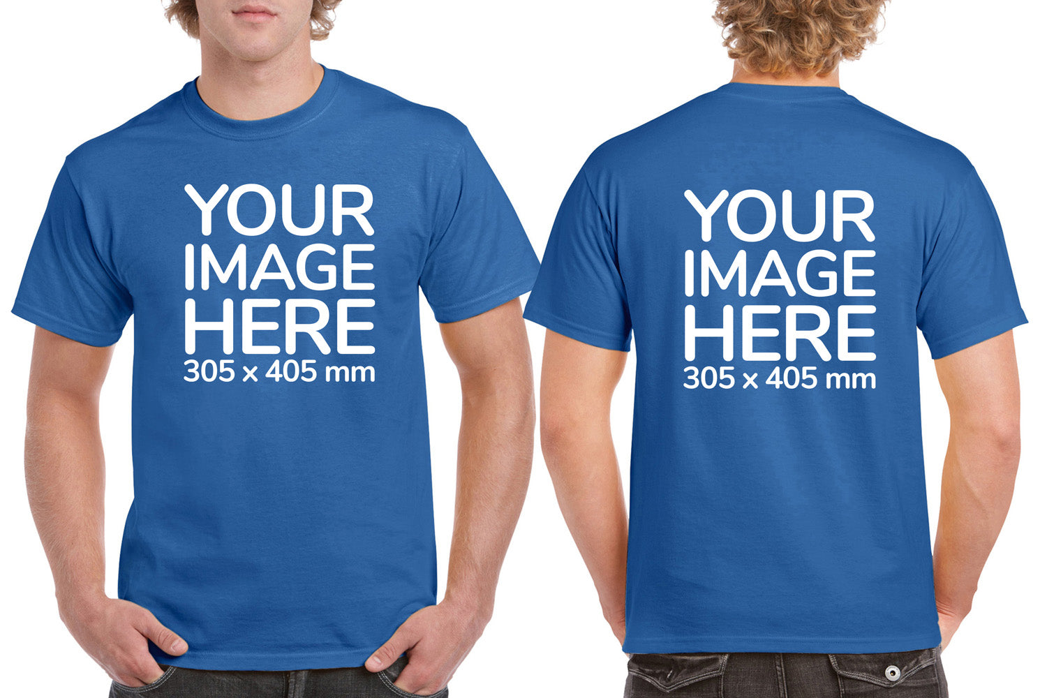Custom Blue T-Shirt with Design Your Own area on front and back printing