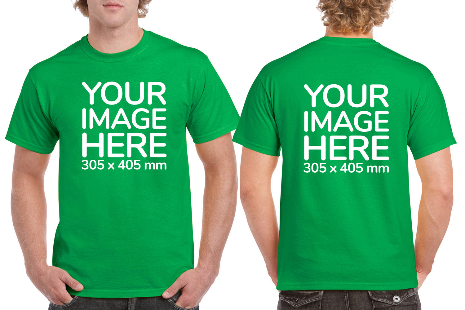 Custom Green T-Shirt with Design Your Own area on front and back printing
