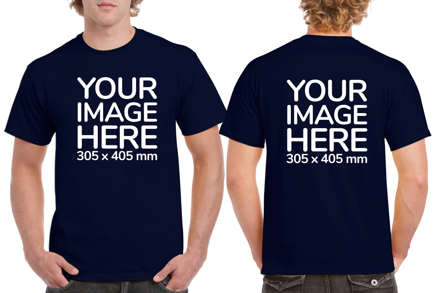 Custom Dark Blue T-Shirt with Design Your Own area on front and back printing