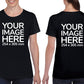 Women wearing a black T-Shirt, displaying from front and back side, showing that the Custom Tees can be customised with own design.