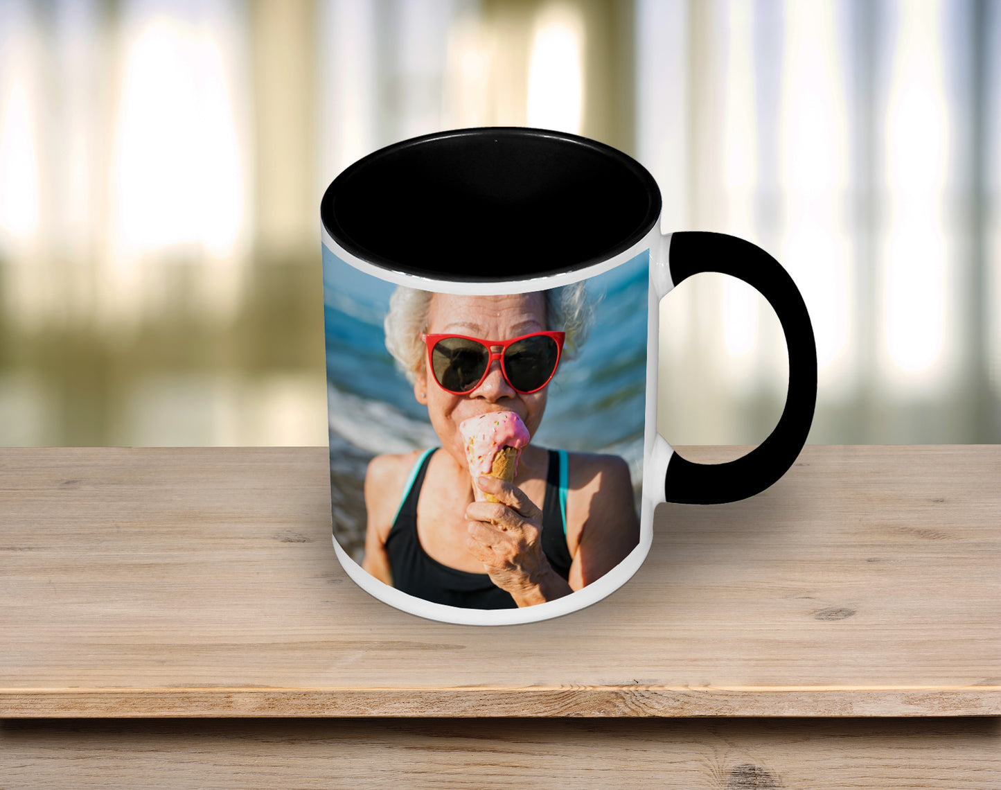 Customisable Colour Mug with Black handle and inside and image on the mug outside