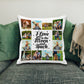 A customised cushion cover that is personalised with many images and a love message