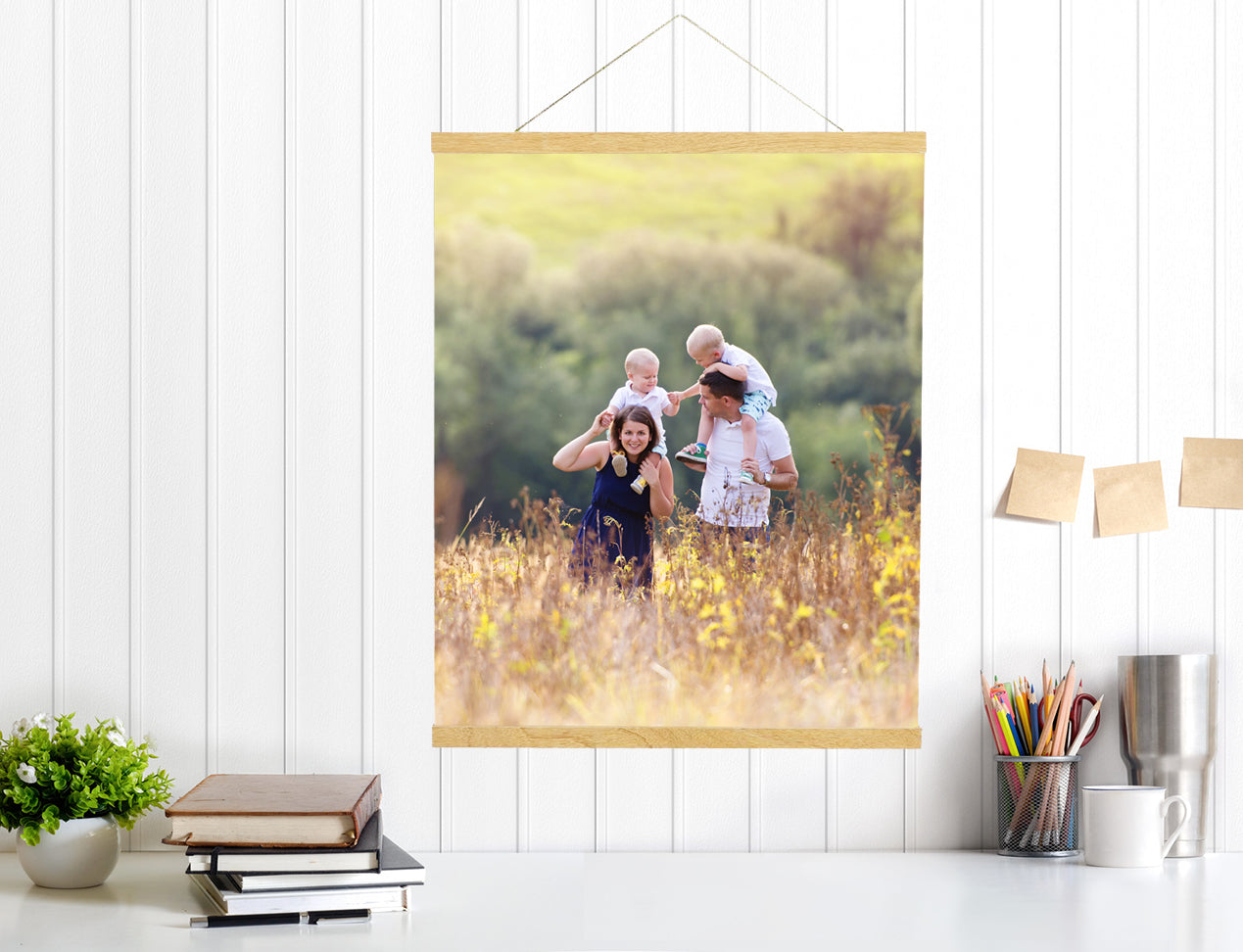 Hanging Canvas print portrait orientation personalised with family photo