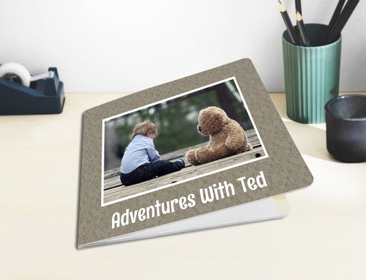 Kids Board Book shown on a table - with thick pages and an image of a kid