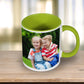 Personalised Colour Coffee Mugs - Green handle and inside and user's own image
