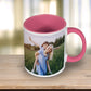 Pink Colour Custom Mug with pink handle and inside and family picture on the mug
