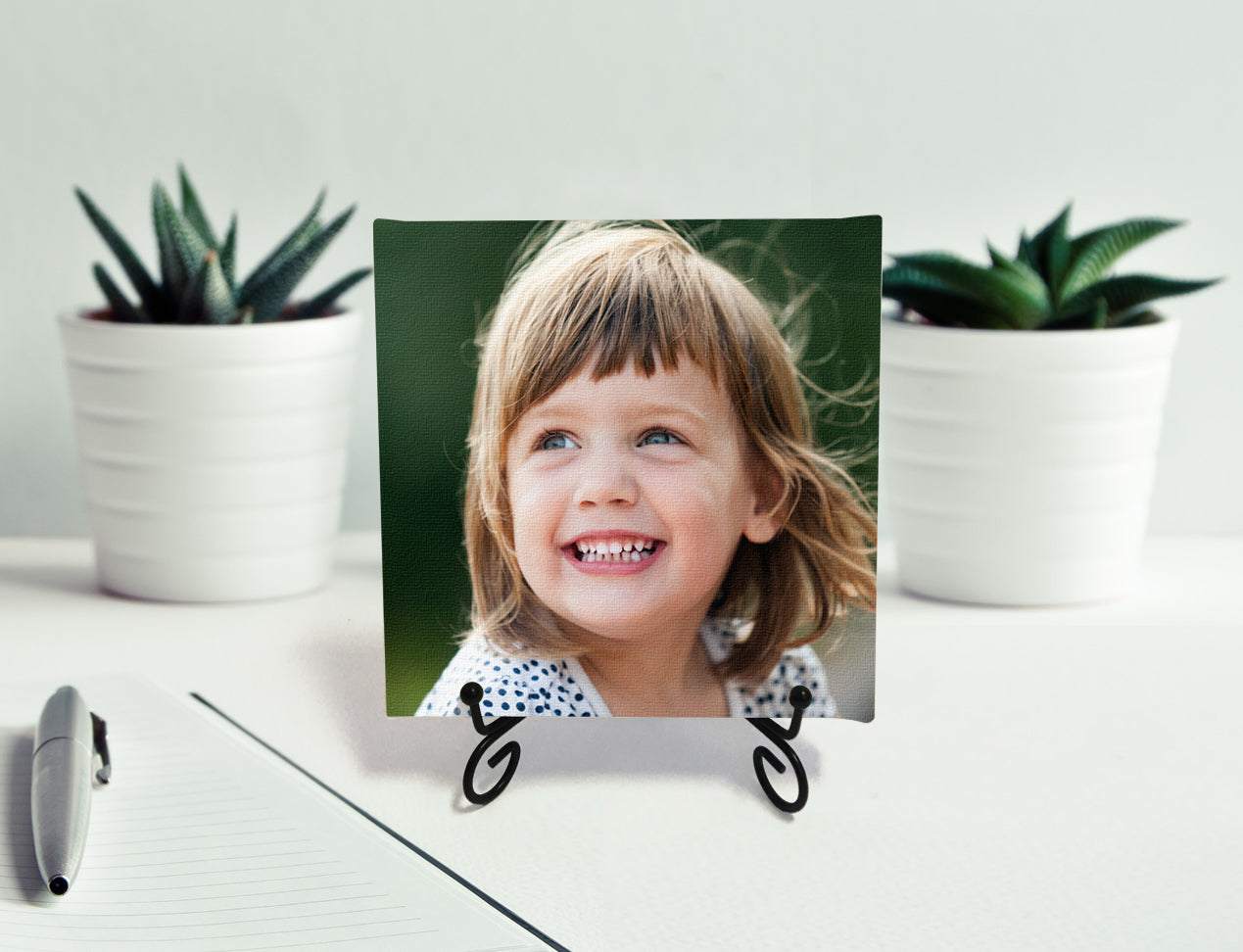 Table-top Canvas print with kids photo on metal easel. Mini Canvas Print.